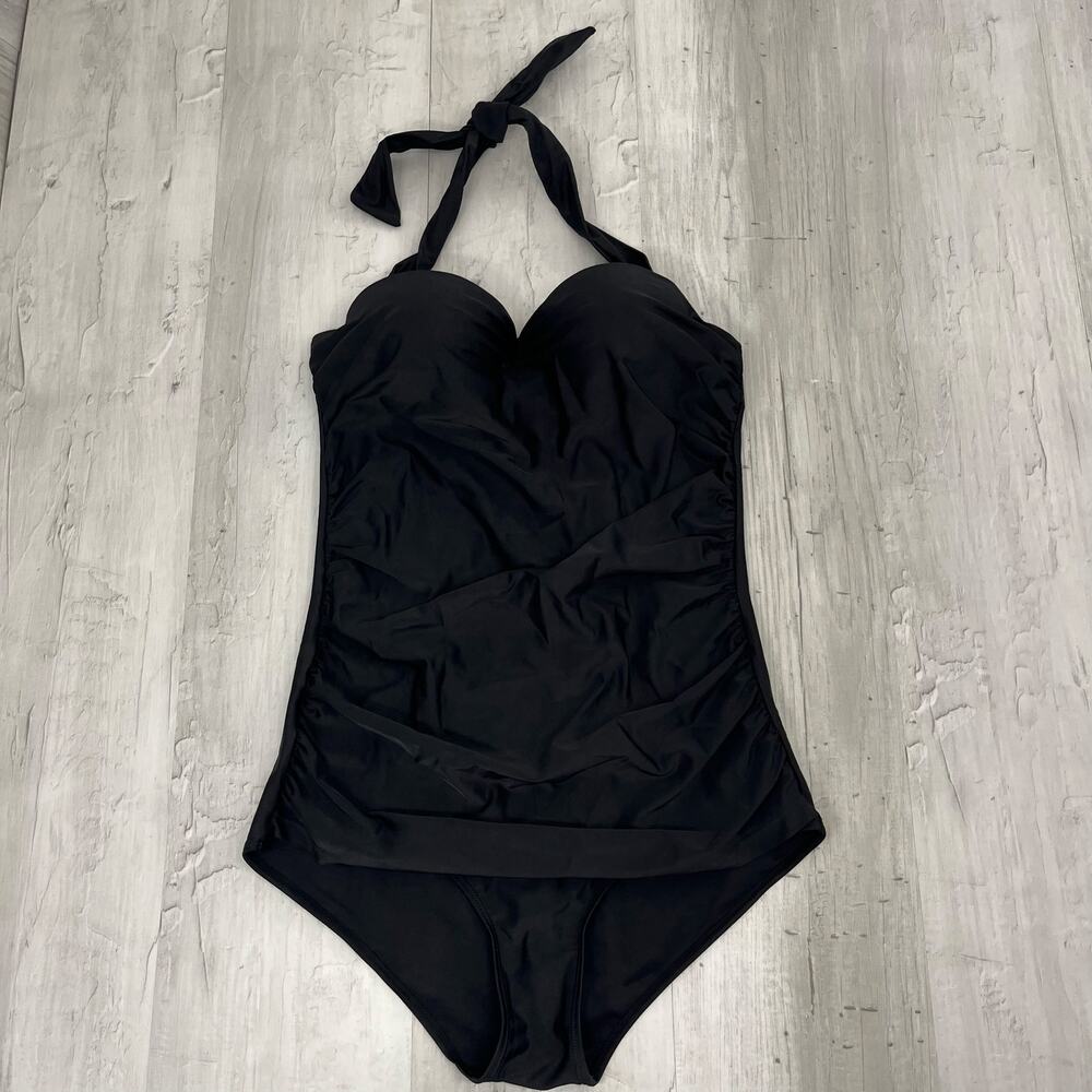 Ebuddy Black Halter Tummy Cover One Piece Swim Bathing Suit XL